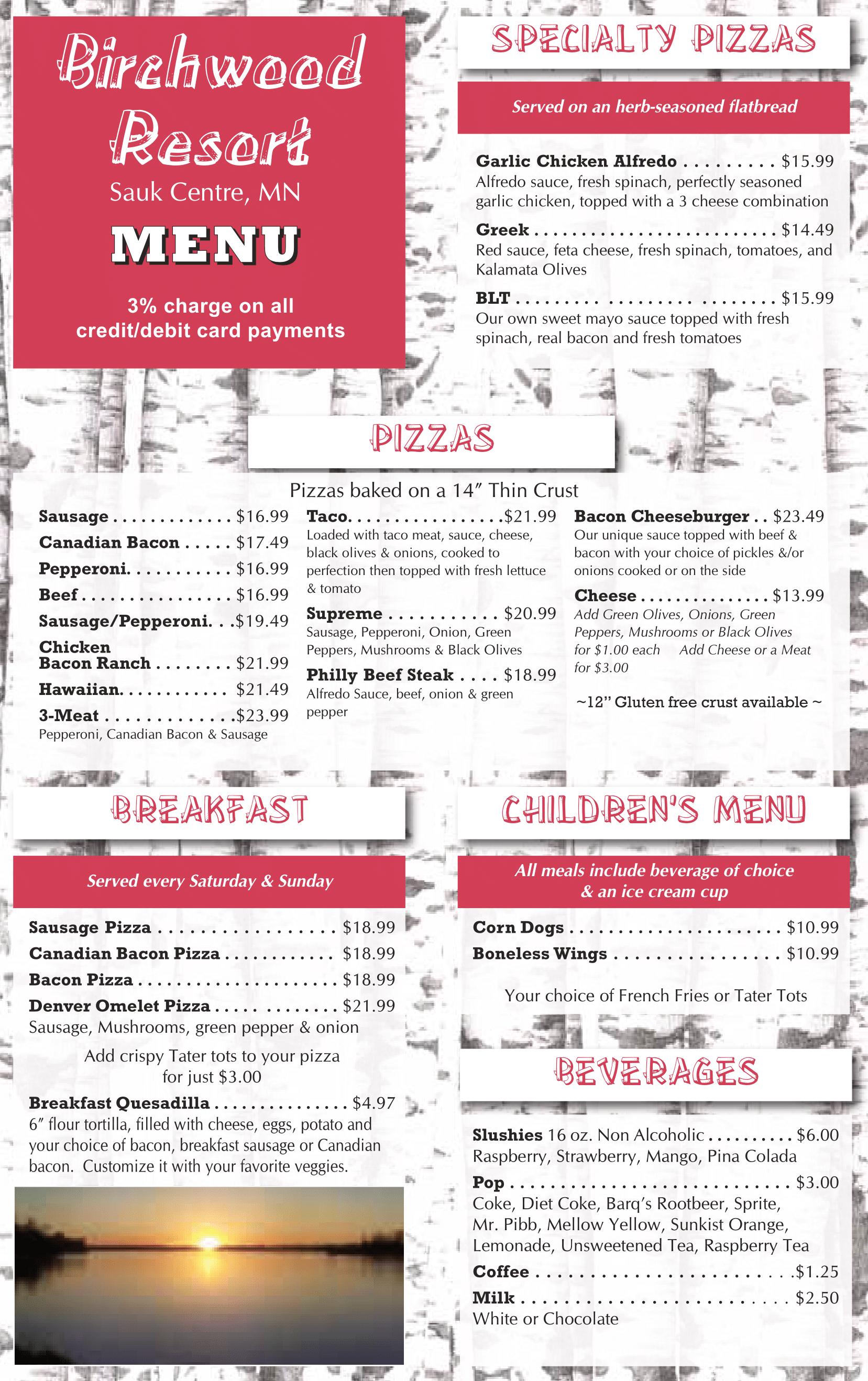 Birch Woods MN restaurant menu 1.