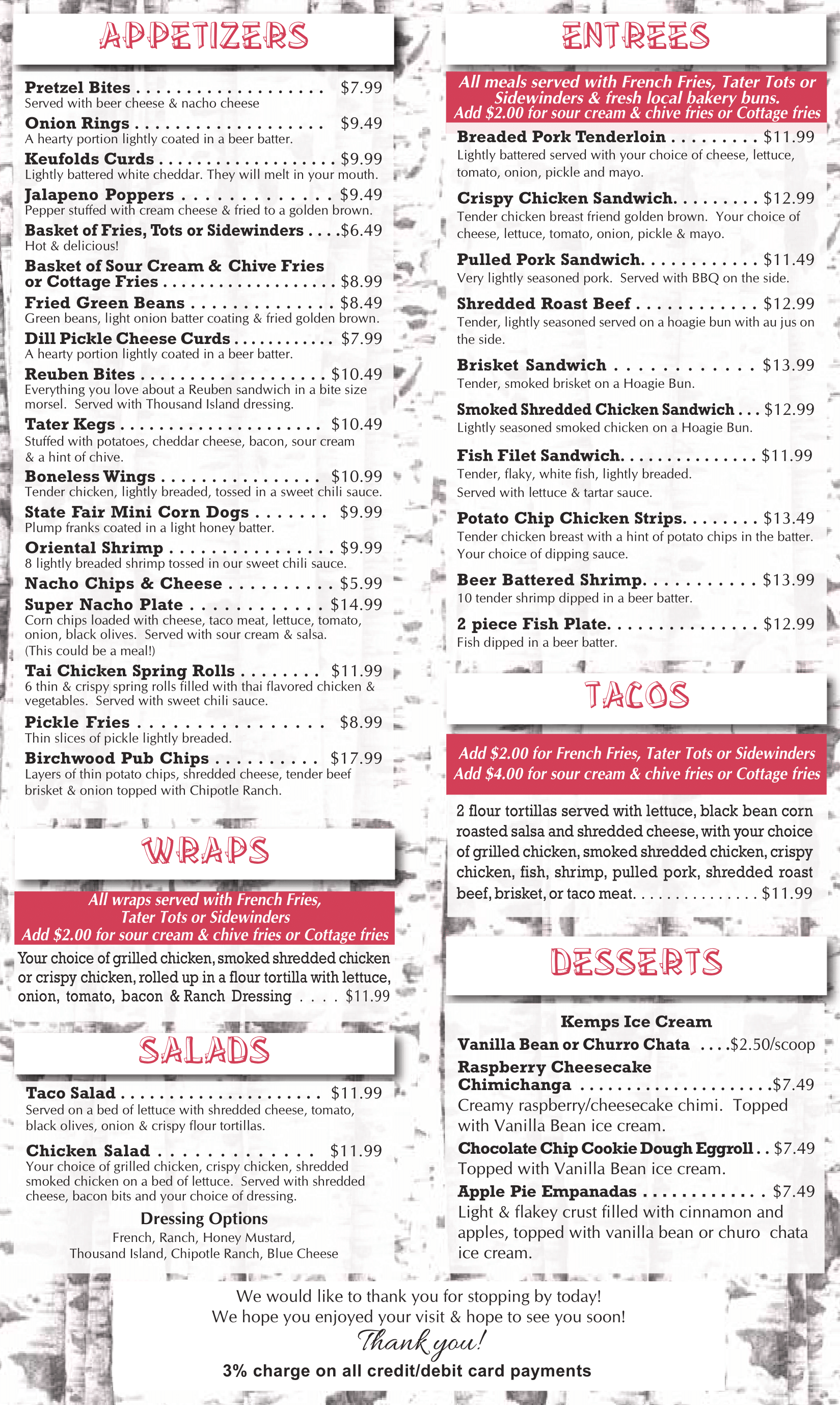 Birch Woods MN restaurant menu 2.